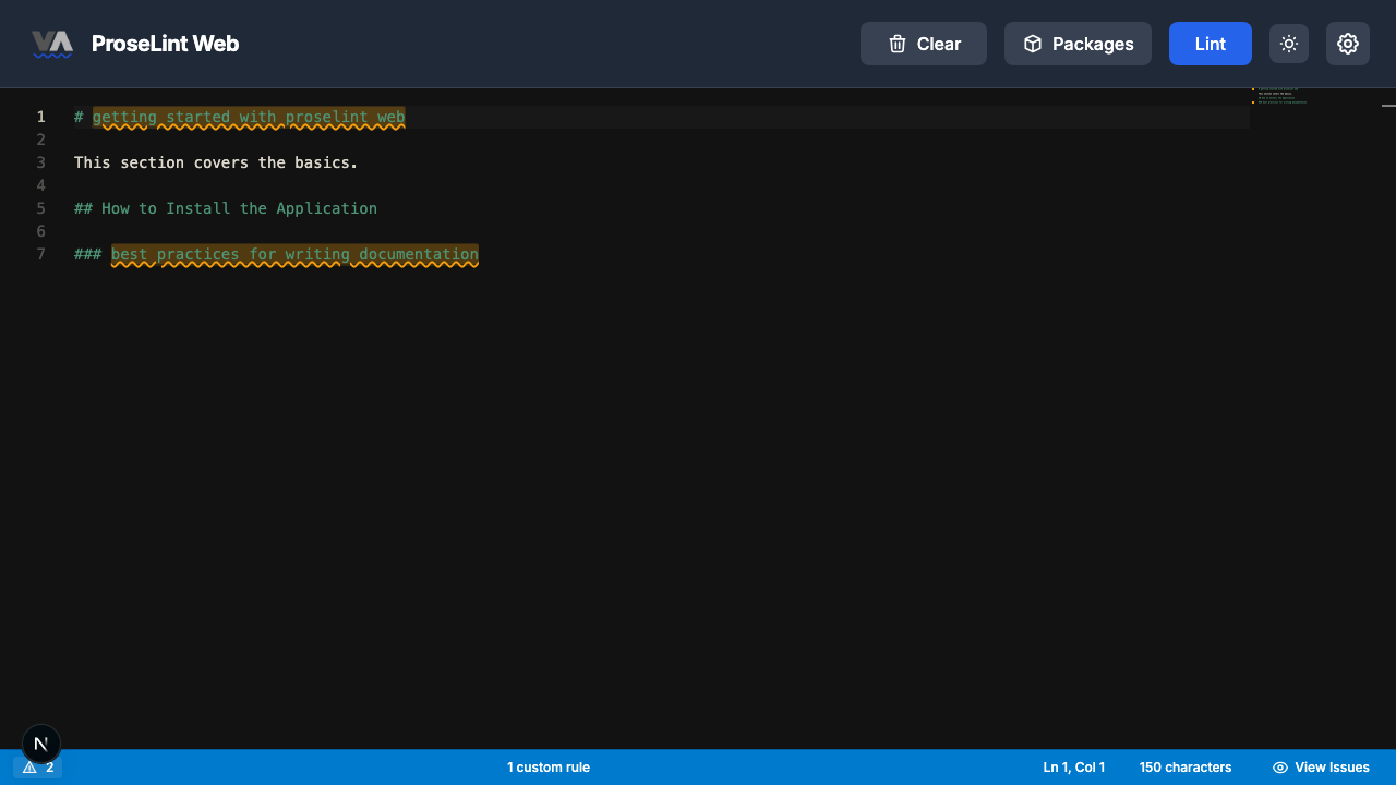 Editor with sample Markdown headings