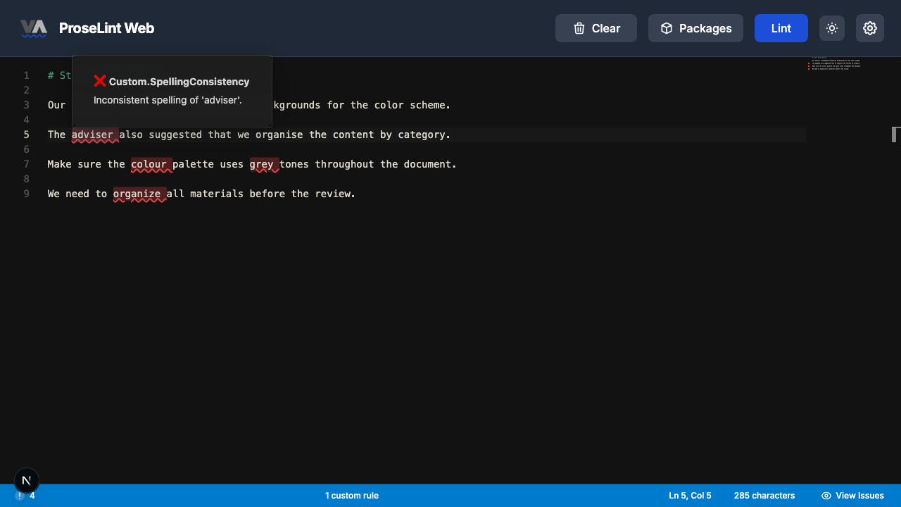 Hover popover showing consistency error
