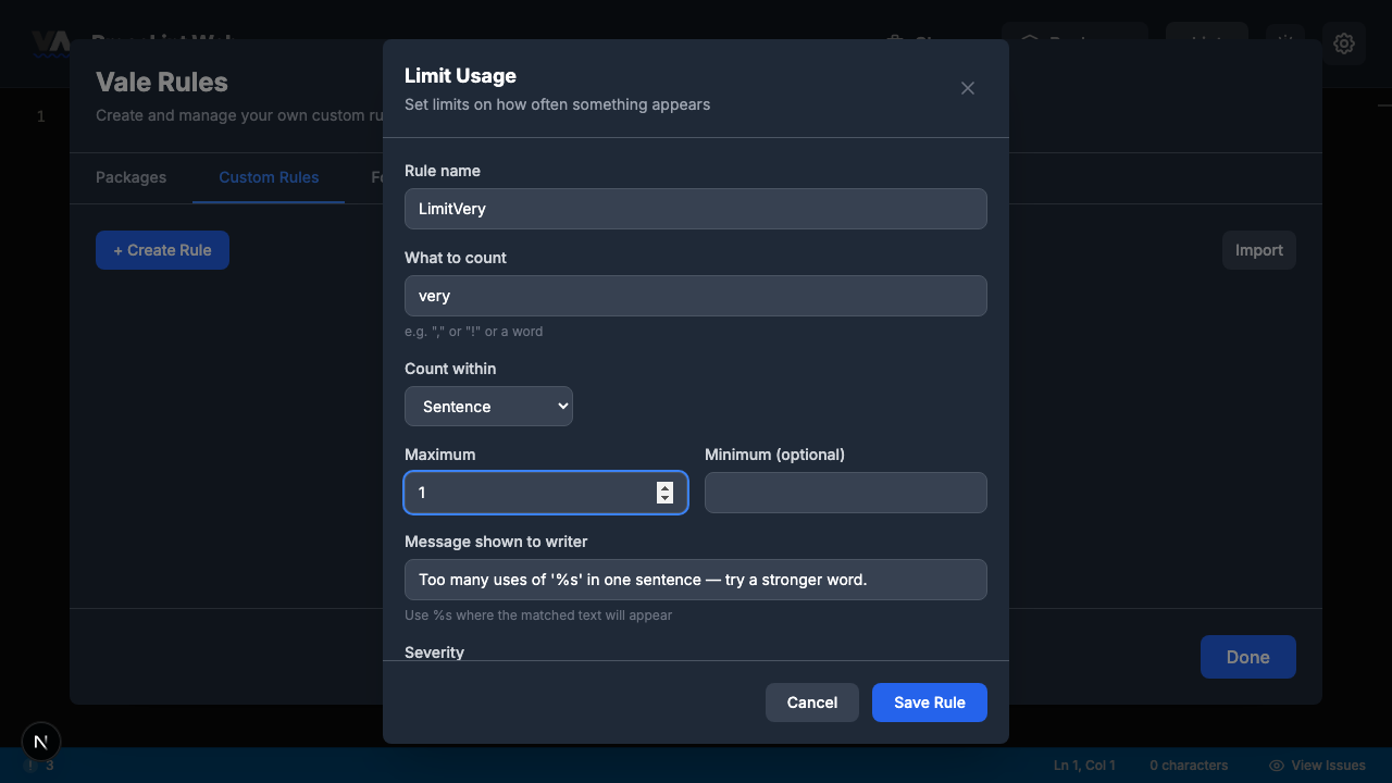 Filled rule builder for LimitVery