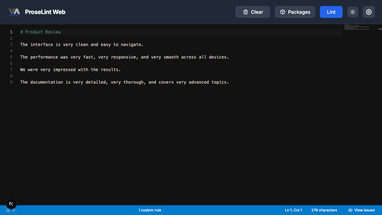 Issues panel showing very-usage warnings
