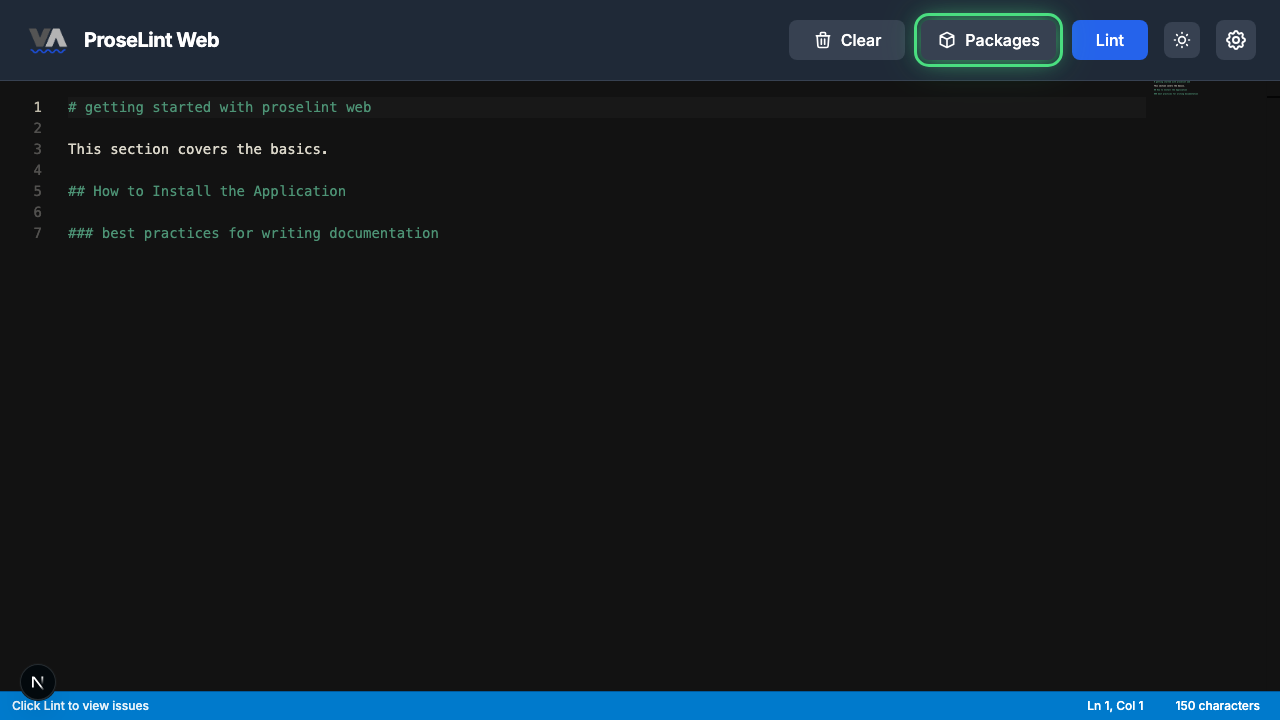 Clean editor with the Packages button highlighted